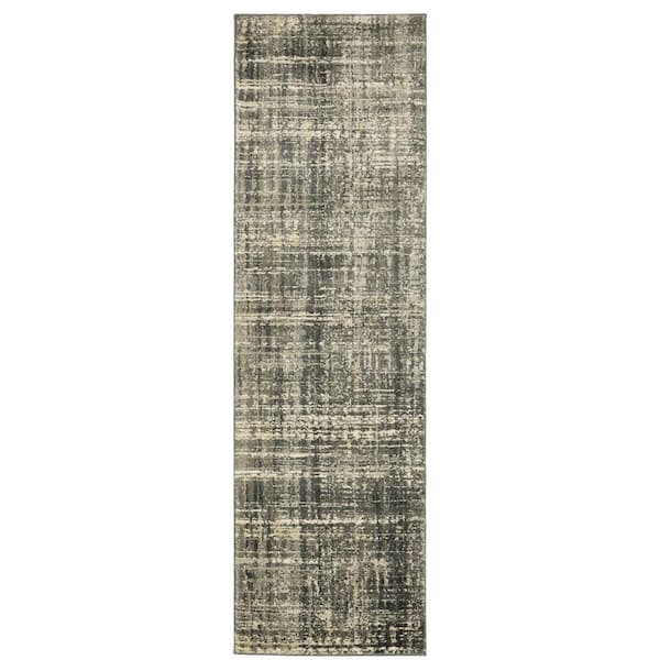 Asbury Charcoal/Beige 2 ft. x 8 ft. Industrial Distressed Abstract Polypropylene Indoor Runner Area Rug
