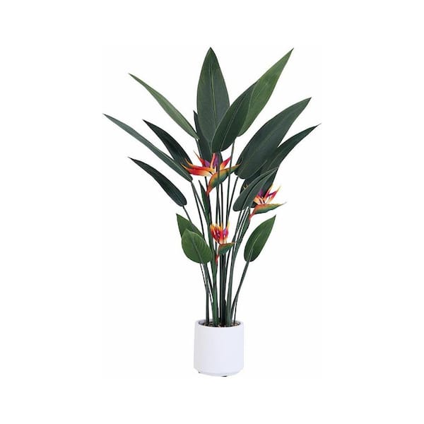 4 ft. Artificial Leaf Bird of Paradise Plant Tree in White Pot