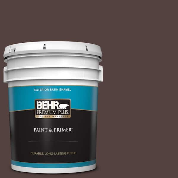 BEHR PREMIUM PLUS 5 gal. #BNC-21 Double Espresso Satin Enamel Exterior Paint & Primer