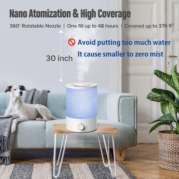1 Gal Ultrasonic Cool Mist Humidifier, Top-Refill Air Vaporizer with Water Filter, Night Light, White (Blue)