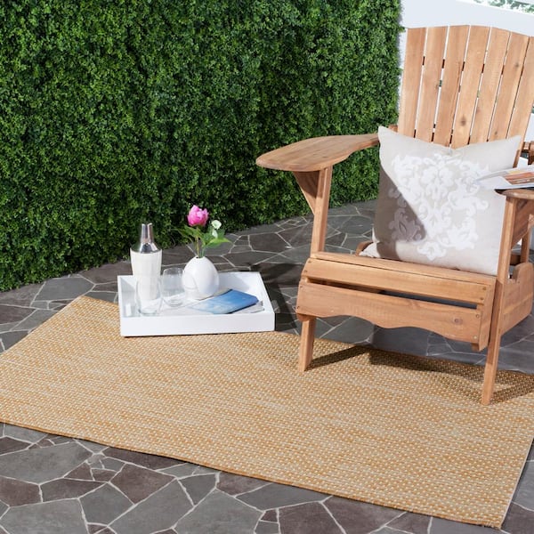 Courtyard Natural/Cream 4 ft. x 6 ft. Solid Indoor/Outdoor Patio  Area Rug