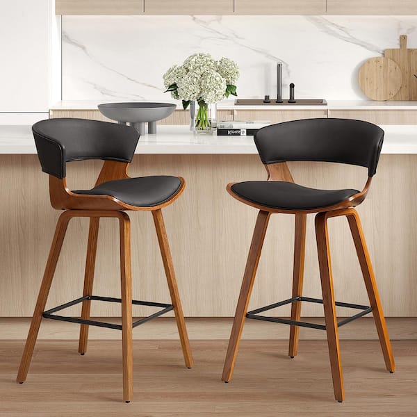 Art Leon Iya 26.97 in. Seat Height Black Faux Leather Counter Stools with Metal/Wood Frame and Metal Footrest, (Set of 2)
