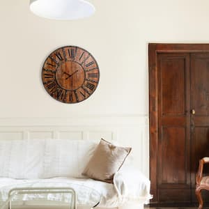 Plank and Metal Farmhouse Brown Wall Clock