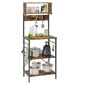 23.62 in. Rustic Brown Baker's Rack with Microwave Compatibility