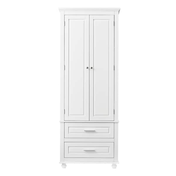 JimsMaison 24 in. W x 15.7 in. D x 62.5 in. H White Linen Cabinet with Drawers and Adjustable Shelf