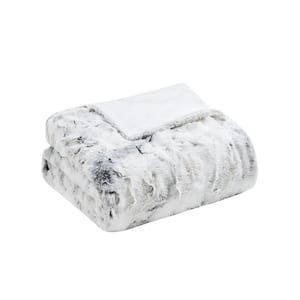 Vsmile 60 in. W. x 70 in. Grey Oversized Faux Fur Throw - Marble