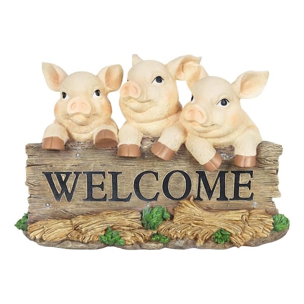 Exhart Solar Hand Painted Pigs on a Welcome Log, 12.5 in. x 8 in ...