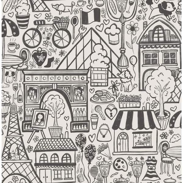 Oui Paris Black Vinyl Peel and Stick Wallpaper Roll