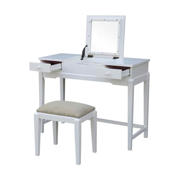 2 Piece Pure White Lift Top Vanity Set, International Concepts Vanity Table Unfinished