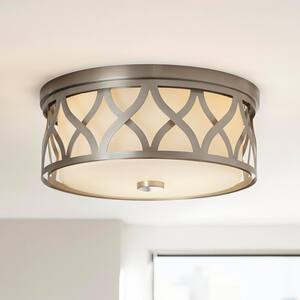 3-Light Brushed Nickel Flush Mount with Etched White Glass