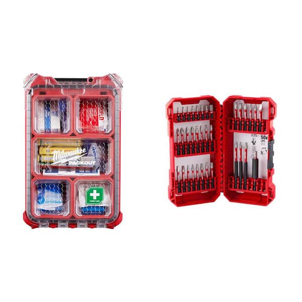 Milwaukee Class A Type 3 Compact Packout First Aid Kit (79-Piece) with SHOCKWAVE Alloy Steel Screw Driver Bit Set (35-Piece)