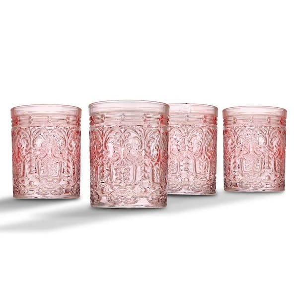 Godinger Jax 11 oz. Pink Crystal Doff Glasses (Set of 4)