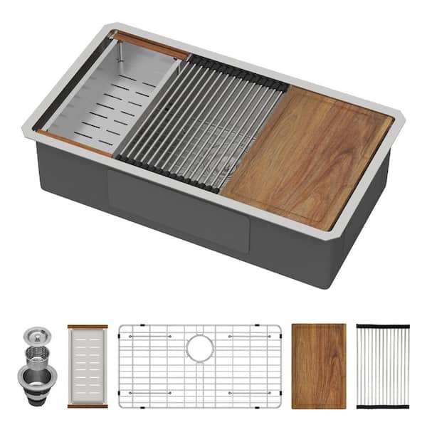 33 In. Undermount Workstation Sink 16 Gauge Brushed Kitchen Sink