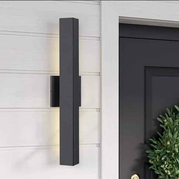 21.8 in. Matte Black Integrated LED Outdoor Hardwired Wall Lantern Sconce