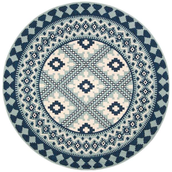 SAFAVIEH Veranda Ivory/Blue 8 ft. x 8 ft. Aztec Geometric Indoor