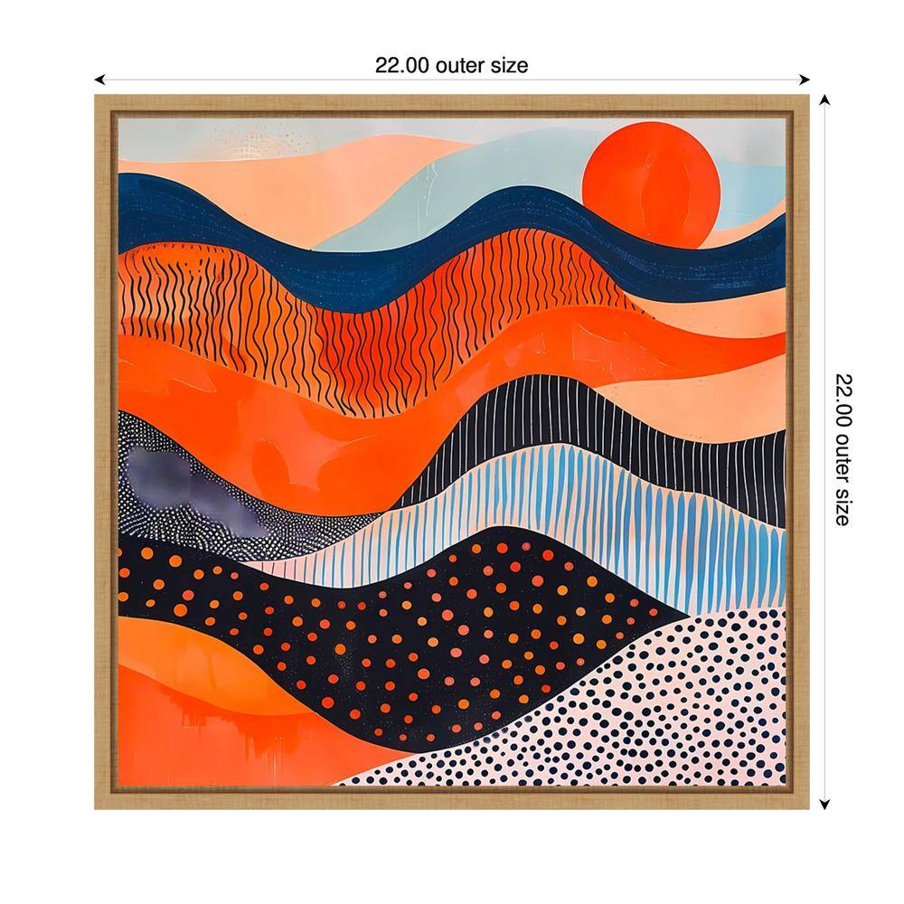 Abyss Abstract Orange and Blue Canvas Print with Maple Frame