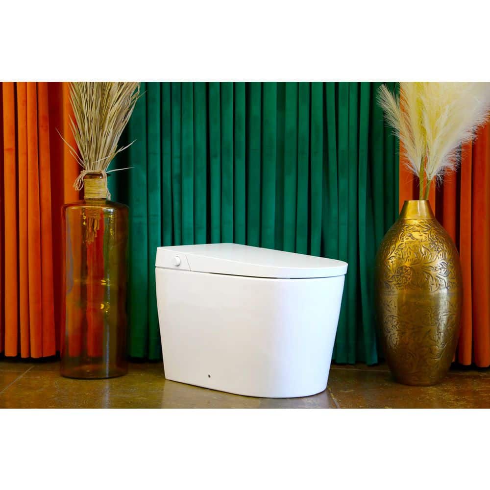White ADA Chair Height Smart Bidet Toilet with LED Nightlight