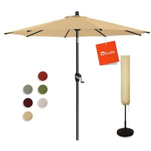 9 ft. Aluminum Market Umbrella Outdoor Patio Umbrella with Tilt Crank and Cover in Wheat Beige Sunbrella