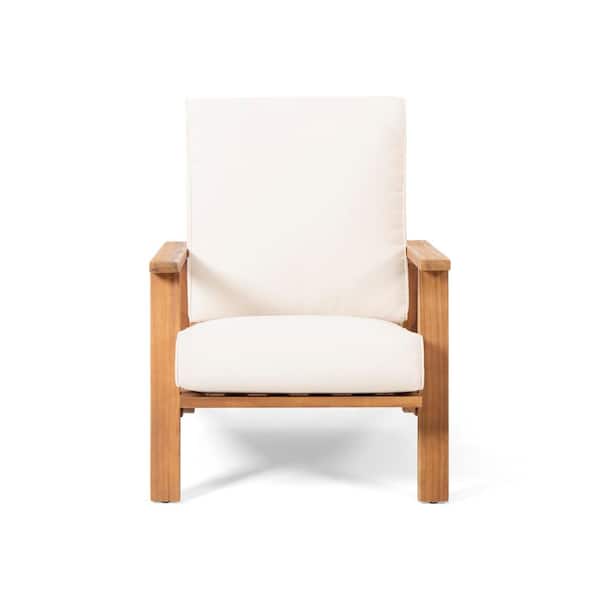 Brown Wood Outdoor Lounge Chair Club Chairs with Beige Cushions