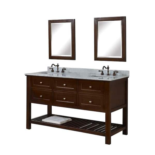 Direct vanity sink Mission Spa 60 in. Double Vanity in Dark Brown with Marble Vanity Top in Carrara White and Mirrors