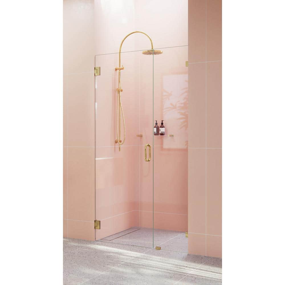 Illume 40.75 in. x 78 in. Frameless Glass Shower Door with Polished Brass Hardware