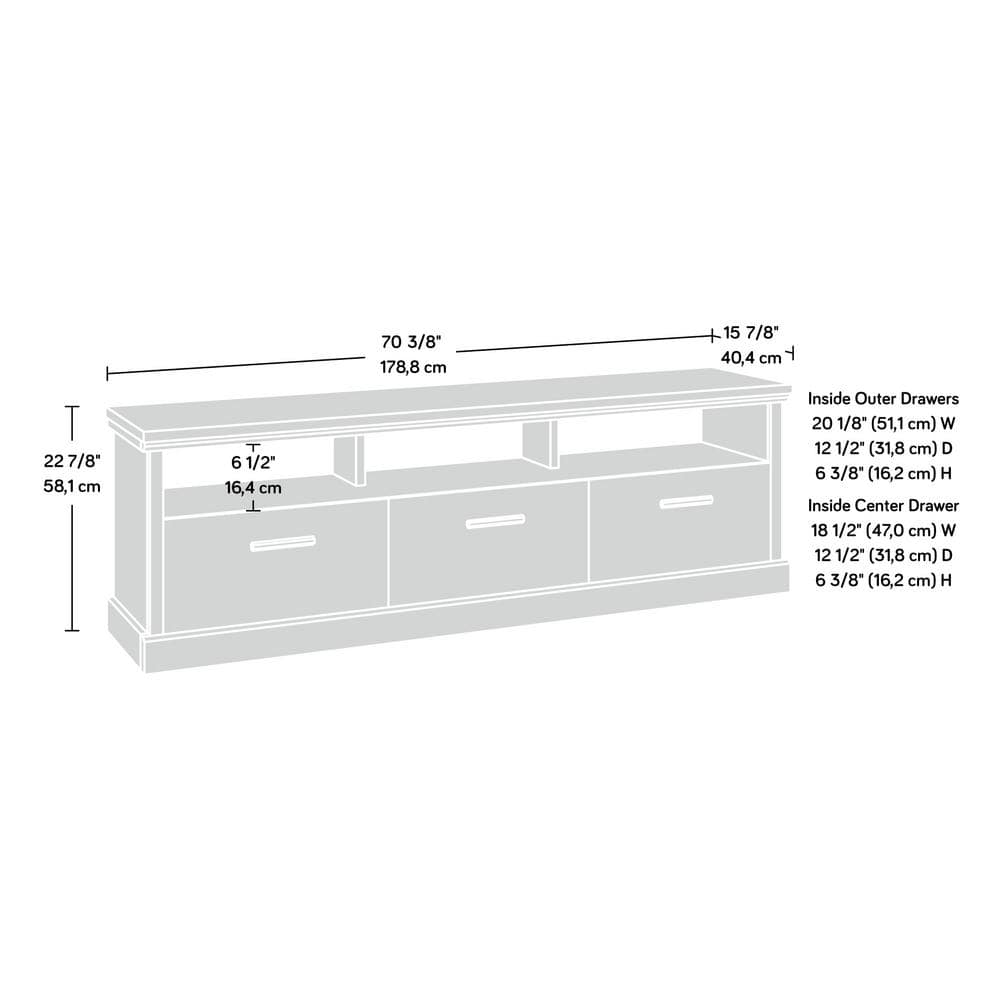 Prime Oak 70" Entertainment Credenza with Drawers and Cubbies