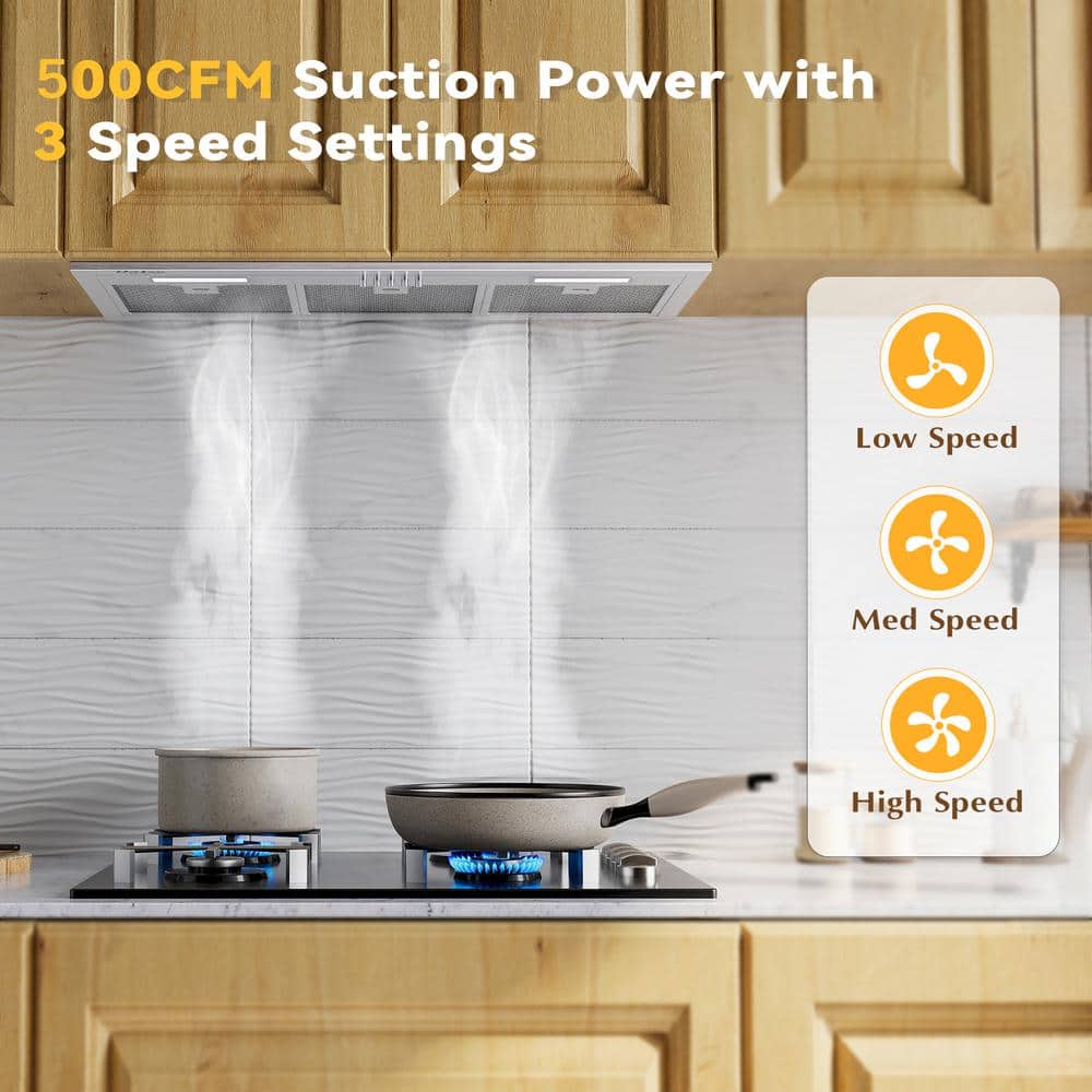 30" Stainless Steel Insert Range Hood with Charcoal Filters and LED Lights