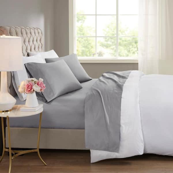 600 Thread Count 4-Piece Grey Cooling Cotton King Sheet Set