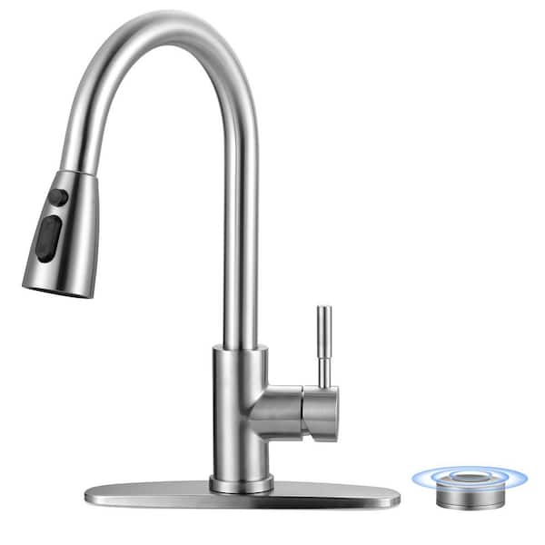 15.6 in. Single Handle Pull Down Kitchen Faucet with Movable infrared sensor and 360° swivel in Brushed Nickel