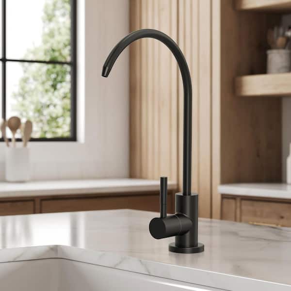 Single Handle Deck Mount Standard Kitchen Faucet in Stainless Steel Matte Black