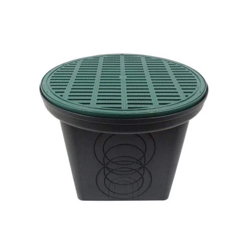 20 in. x 16 in. Black Plastic Drainage 6-Hole Catch Basin with Round Grate