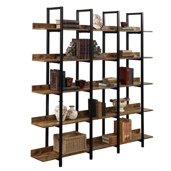 70.87 in. Brown Wood 5 Shelf Bookcase Home Office Open