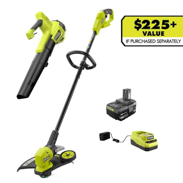 ONE+ 18V Cordless Battery String Trimmer/Edger and Jet Fan Blower Combo Kit (2-Tools) with 4.0 Ah Battery and Charger