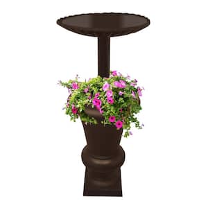 Ornate 40 in. Brown Round Cast Aluminum Metal Bird Bath and Planter Vase Combo