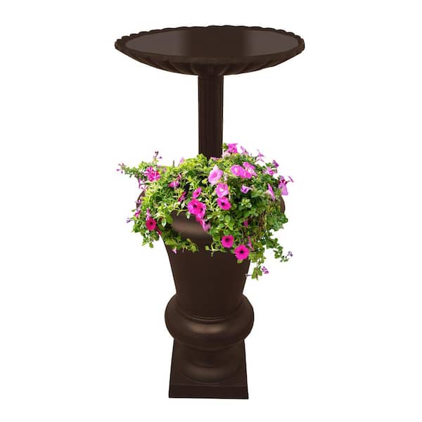 Oakland Living Ornate 40 in. Brown Round Cast Aluminum Metal Bird Bath and Planter Vase Combo