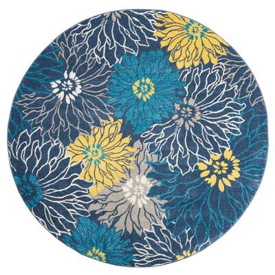 Passion Blue 8 ft. x 8 ft. Floral Modern Round Area Rug