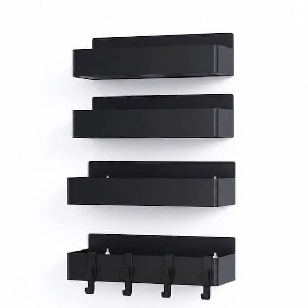 Magnetic Spice Rack for Refrigerator, Kitchen Storage and Organizer Shelf, 4-Pack, Black