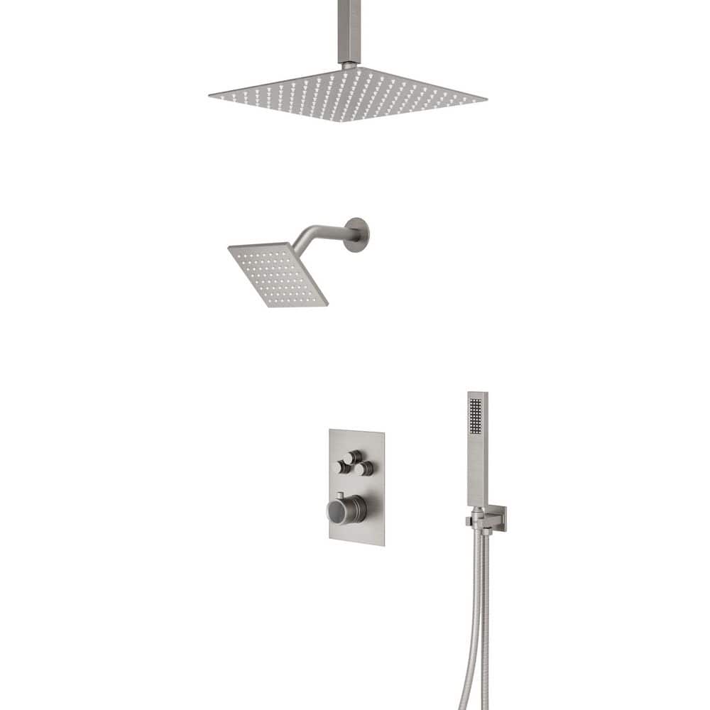 CRANACH Crozet Thermostatic 7-Spray Ceiling Mount Dual Fixed and Handheld Shower Head Shower Faucet 2.5 GPM in Brushed Nickel