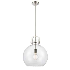 Newton Sphere 1-Light Brushed Satin Nickel Shaded Pendant Light with Clear Glass Shade