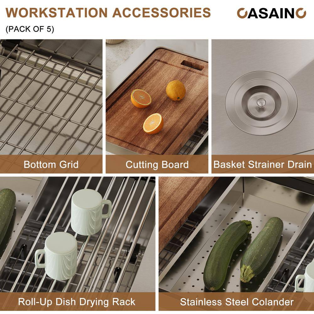 33'' Brushed Stainless Steel Single Bowl Kitchen Sink with Accessories