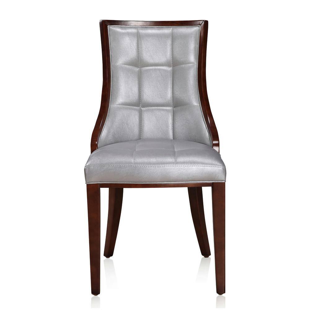 Silver Faux Leather Upholstered Side Chair with Wood Frame