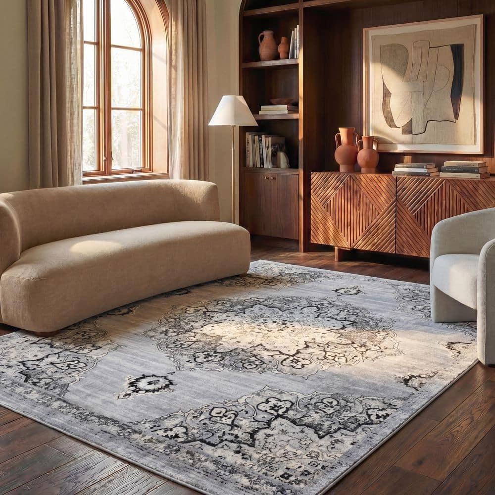 Brentwood 5 ft. x 8 ft. Silver/Black Geometric Area Rug price history on PriceWatchPro