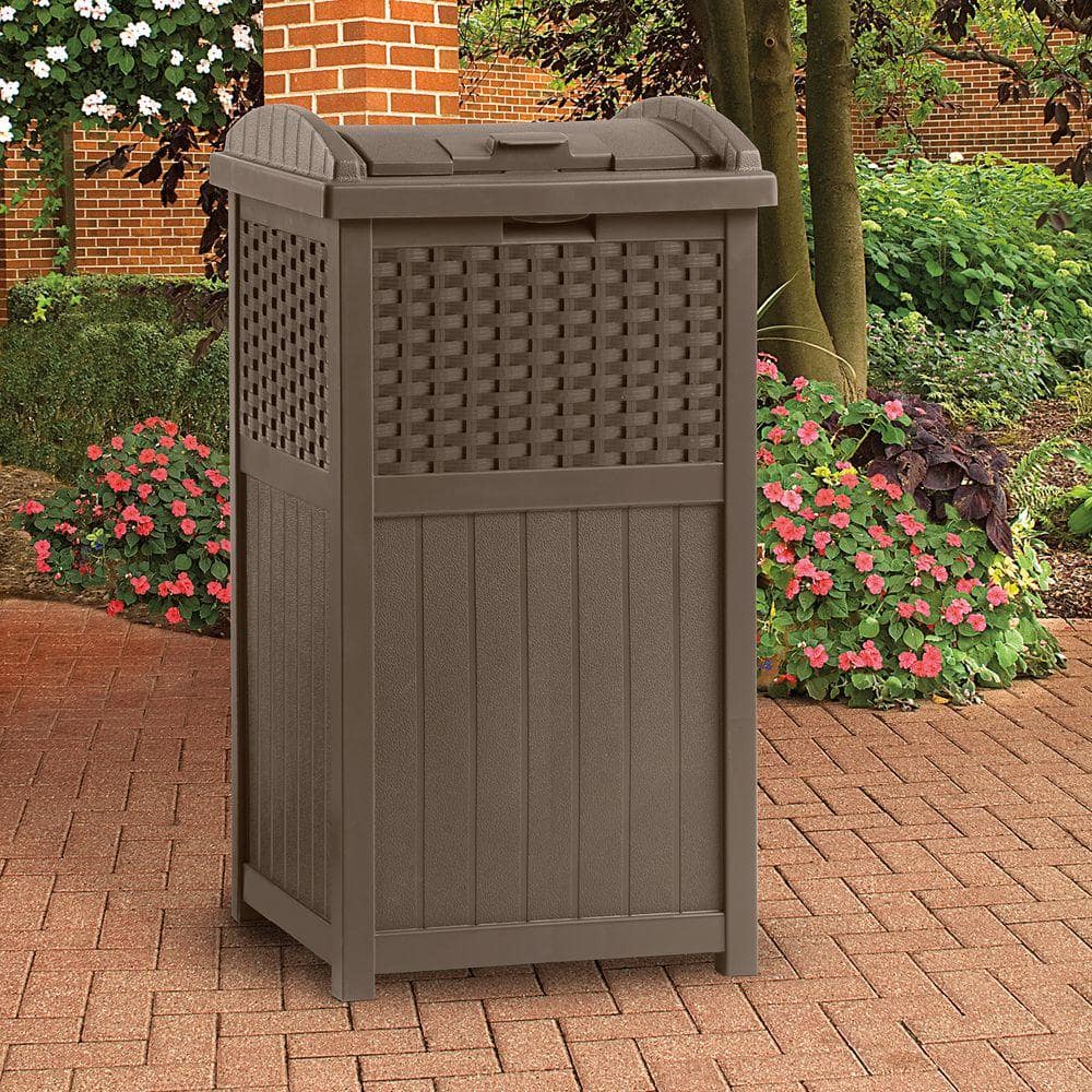 Outdoor Durable Wicker Trash Can with Lid - 30 Gallon - Black