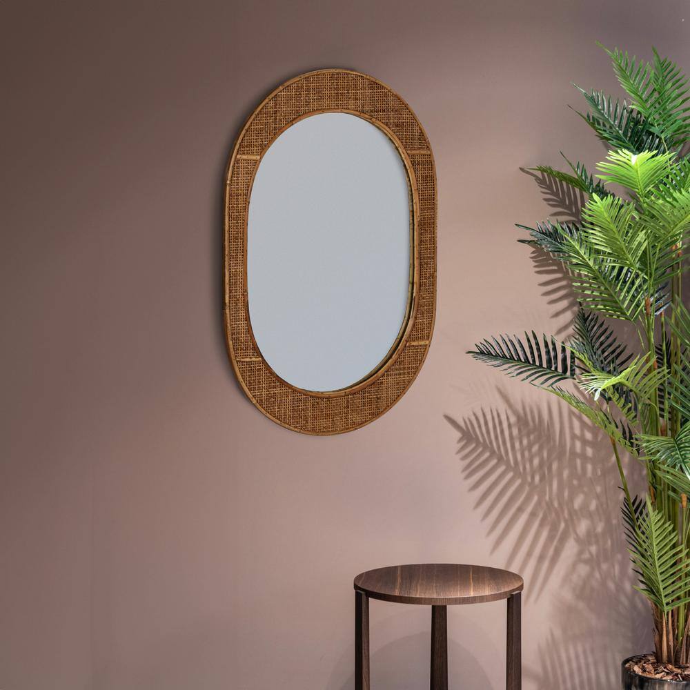 Natural Oval Bamboo and Rattan Wall Mirror