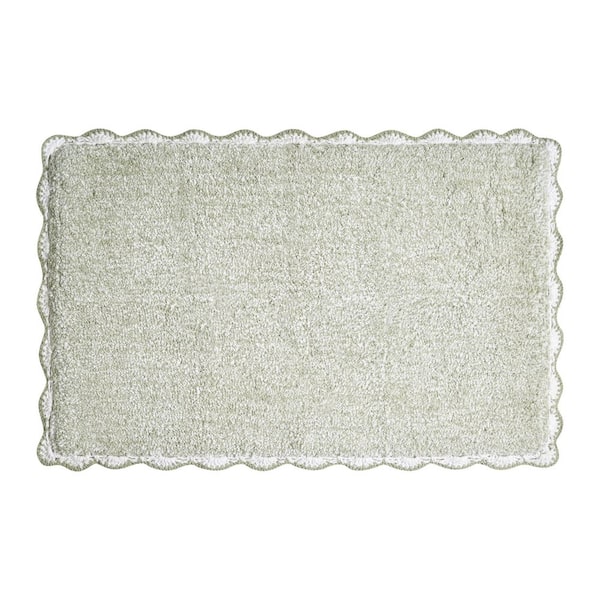 Heathered Crochet Border Sage Green 20 in. x 32 in. Solid Color Cotton Bath Rug