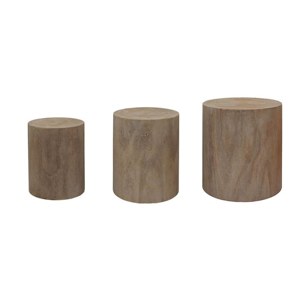 Clihome 18.3 in. Set of 3 Round Nautral Wood Coffee Table with clear and visible tree rings
