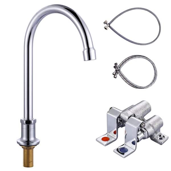 Double Foot Pedal Deck Mount Commerical Standard Kitchen Sink Faucet in Polished Chrome
