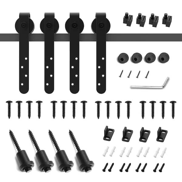 Boyel Living 5 ft./60 in. Mini Black Steel Classic Bent Strap Sliding Barn Door Track and Hardware Kit for 2-Doors and Cabinets