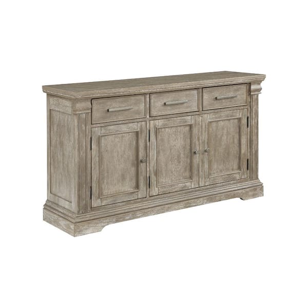 Ruth Brown Gray and Satin Nickel Wood 60 in. Sideboard Cabinet with 3-Drawers and 3-Cabinets