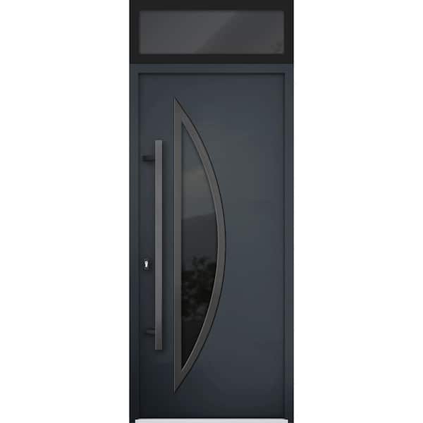 VDOMDOORS 36 in. x 96 in. Right-hand/Inswing Tinted Glass Black Enamel Steel Prehung Front Door with Hardware